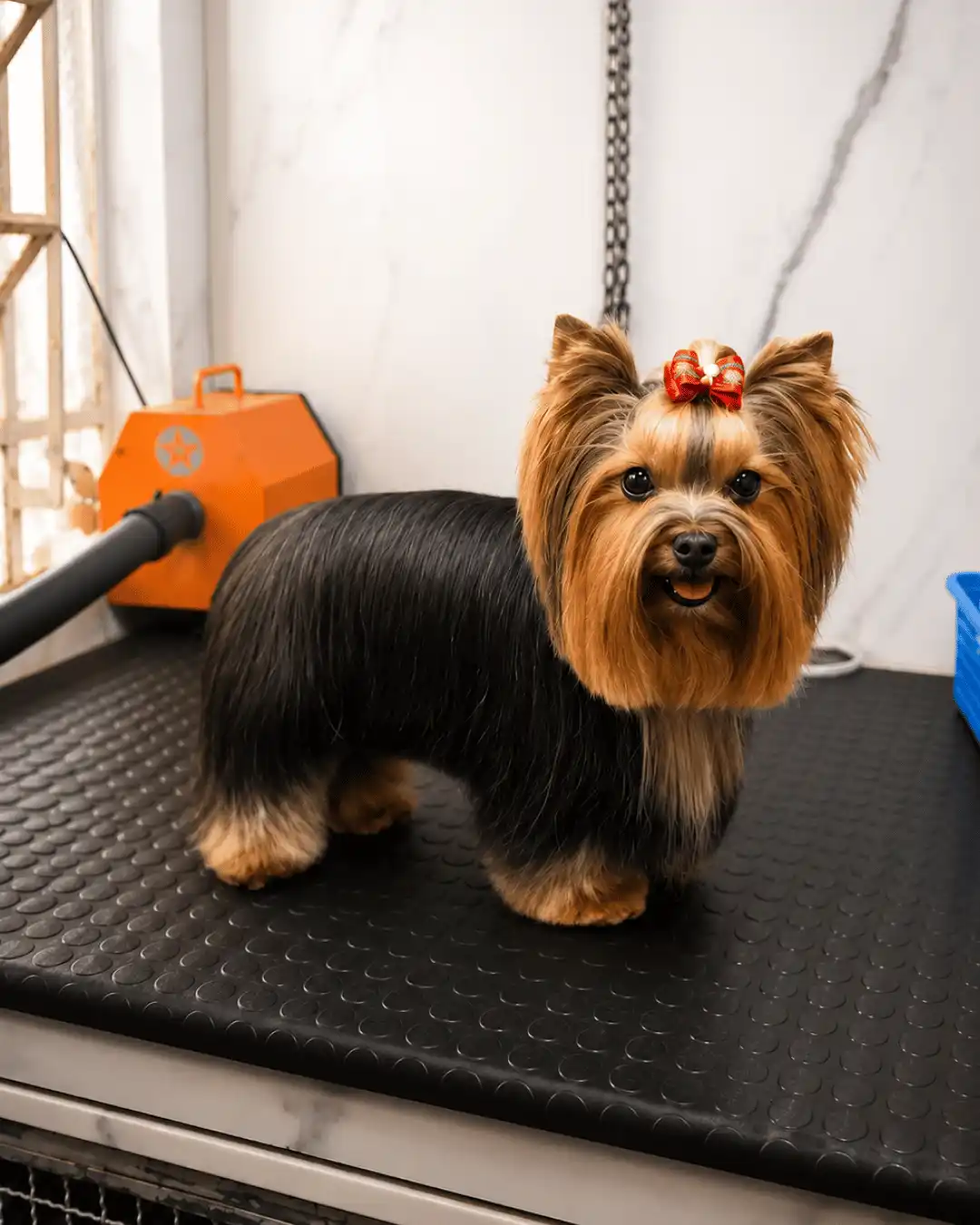 Yorkshire Terrier com pelagem longa e aparação de saia no Ipiranga