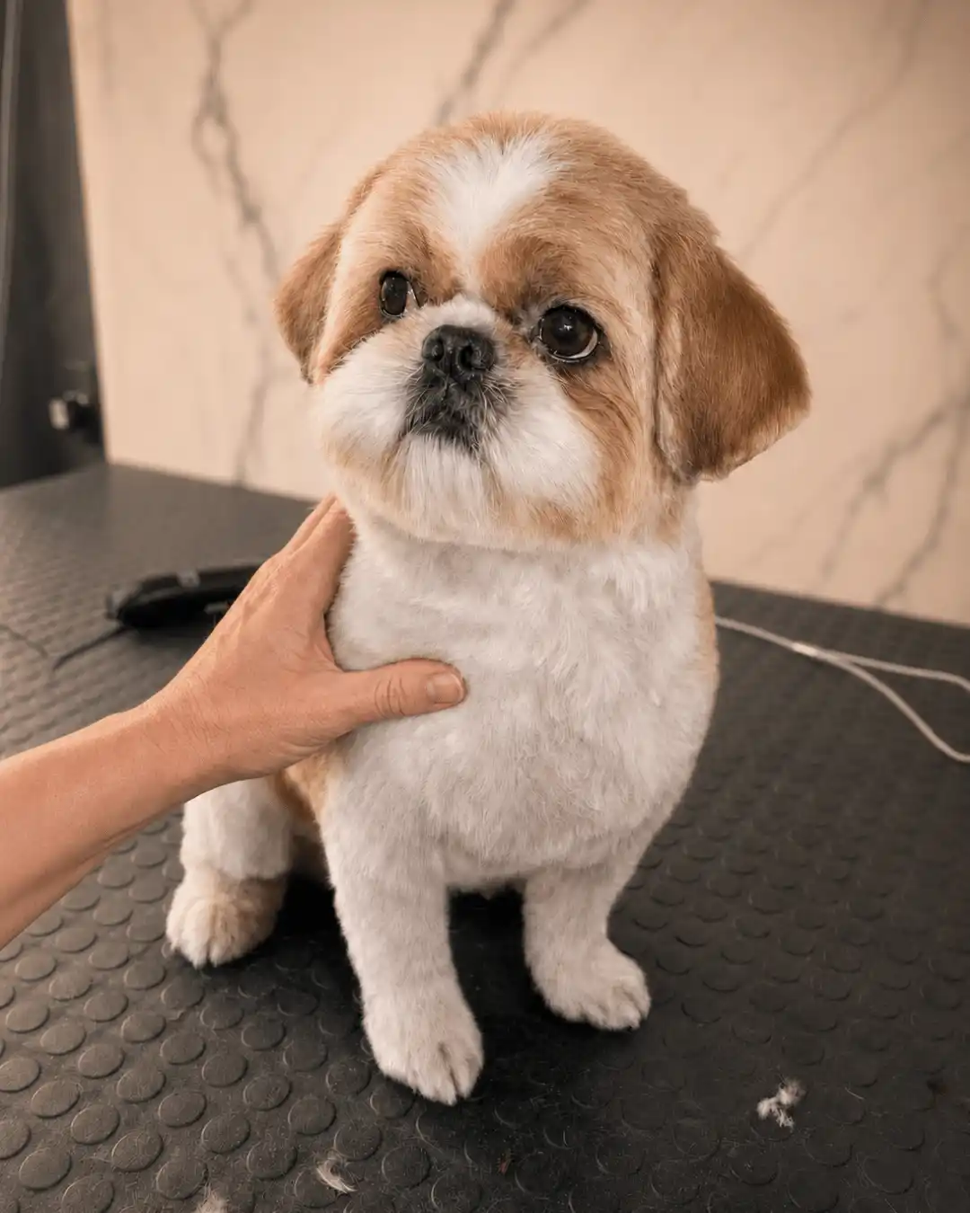 Construção técnica do rosto de Shih-Tzu na Ilpet Grooming no Ipiranga